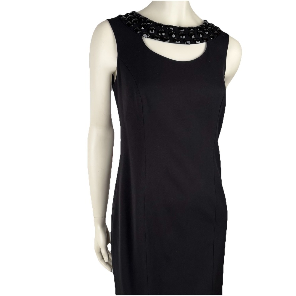 Tribal Black Stretch Sheath Dress 6 Embellished‎ Neckline Luxury Aesthetic Chic